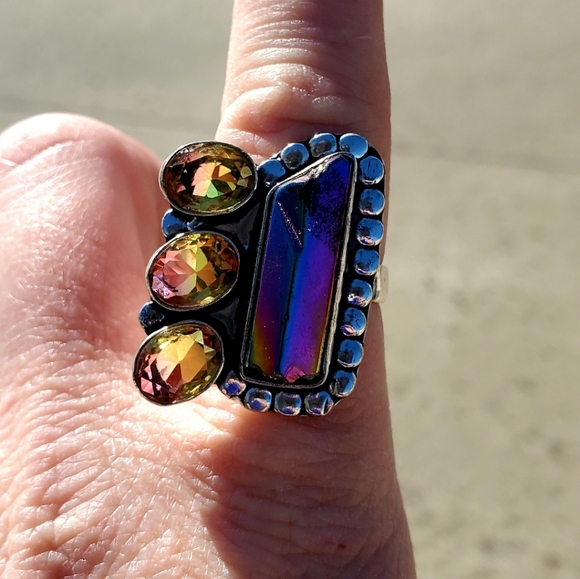 New Rainbow Hematite and Ametrine 925 Silver Ring. - Picture 14 of 16